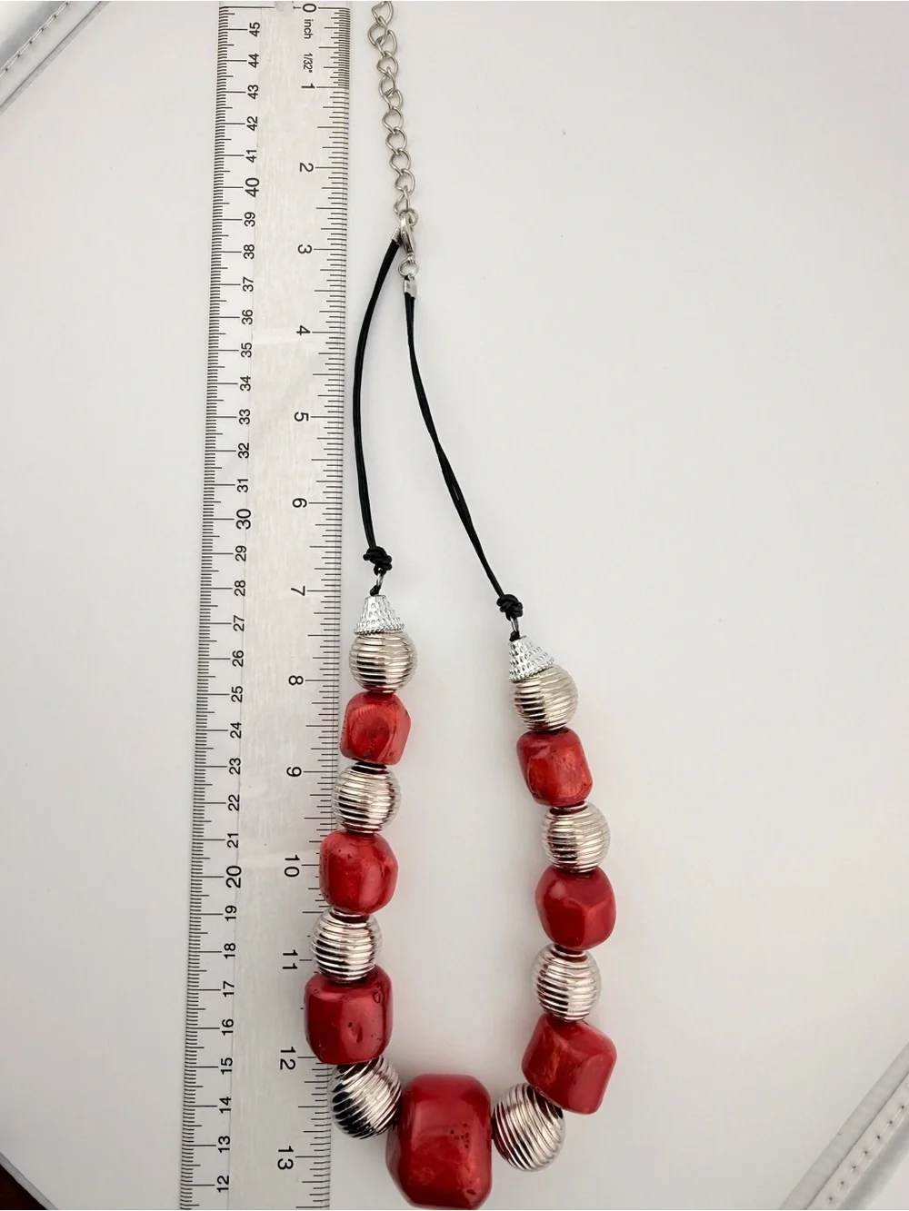 Chunky Red Coral & Silver Statement Necklace